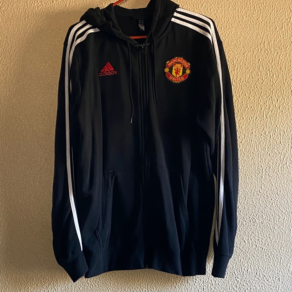 adidas Manchester United Black Jacket with White Stripes